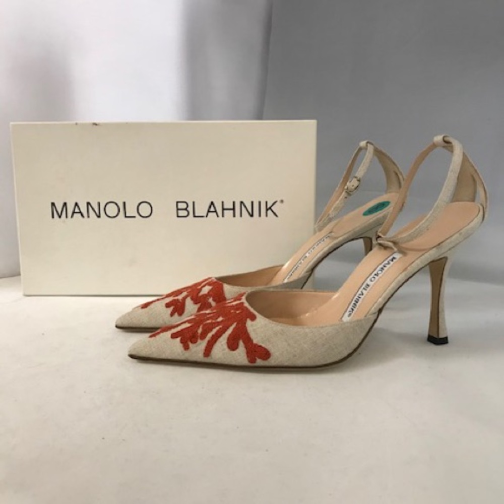 Manolo Blahnik Pointed Toe Canvas Heels